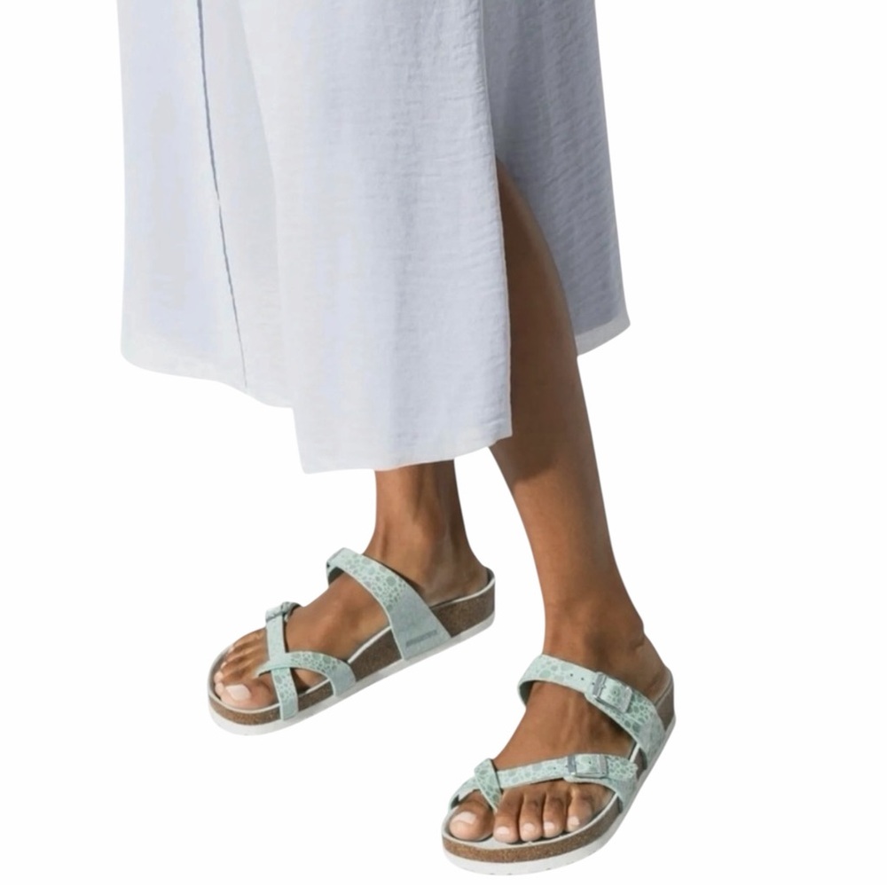 Birkenstock Birko Flor Mayari Metallic Stones Aqua Toe Loop Sandals 38 7 Narrow